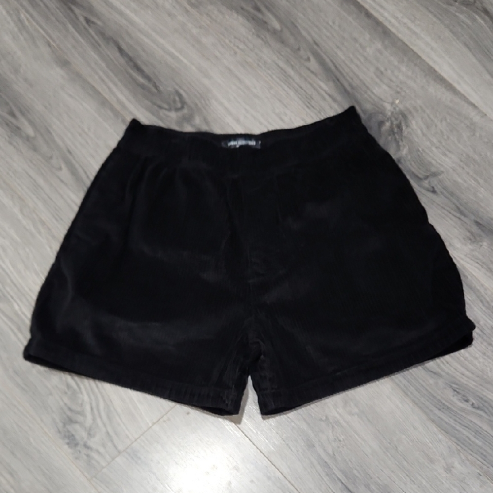 Mens Black Pull On Corduroy Drawstring Shorts